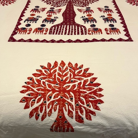 HANDCRAFTED BLOCK PRINT APPLIQUÉ TREE OF LIFE BED COVERLET TEXTILE WALL HANGING - Picture 5 of 16